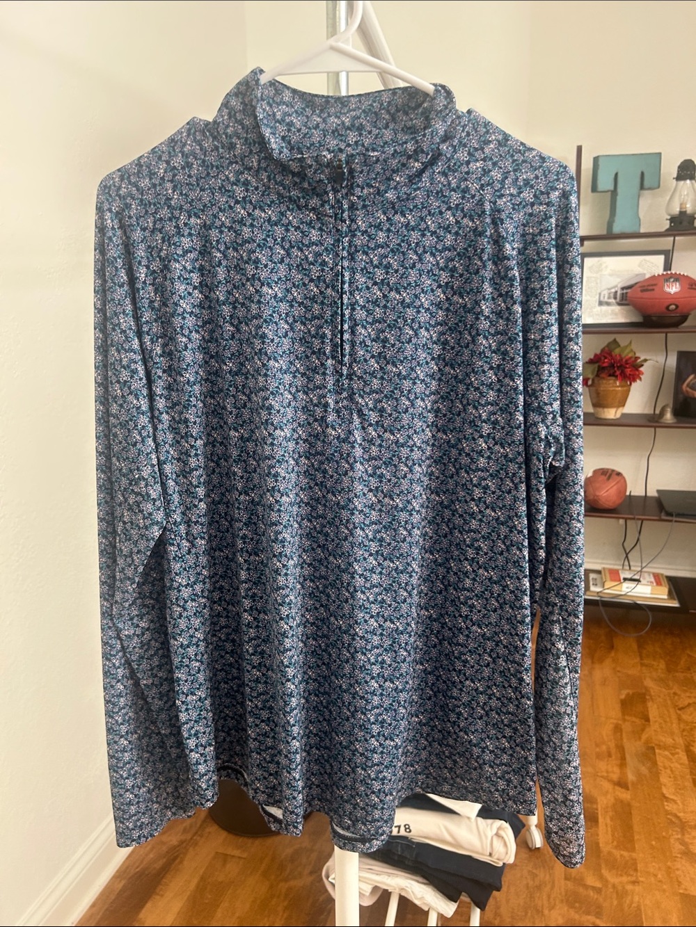 Blue Floral Long-Sleeve Quarter-Zip Shirt